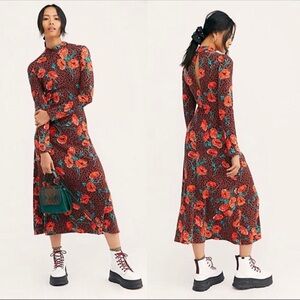 Free People Retro Romance Long Sleeve Midi Dress